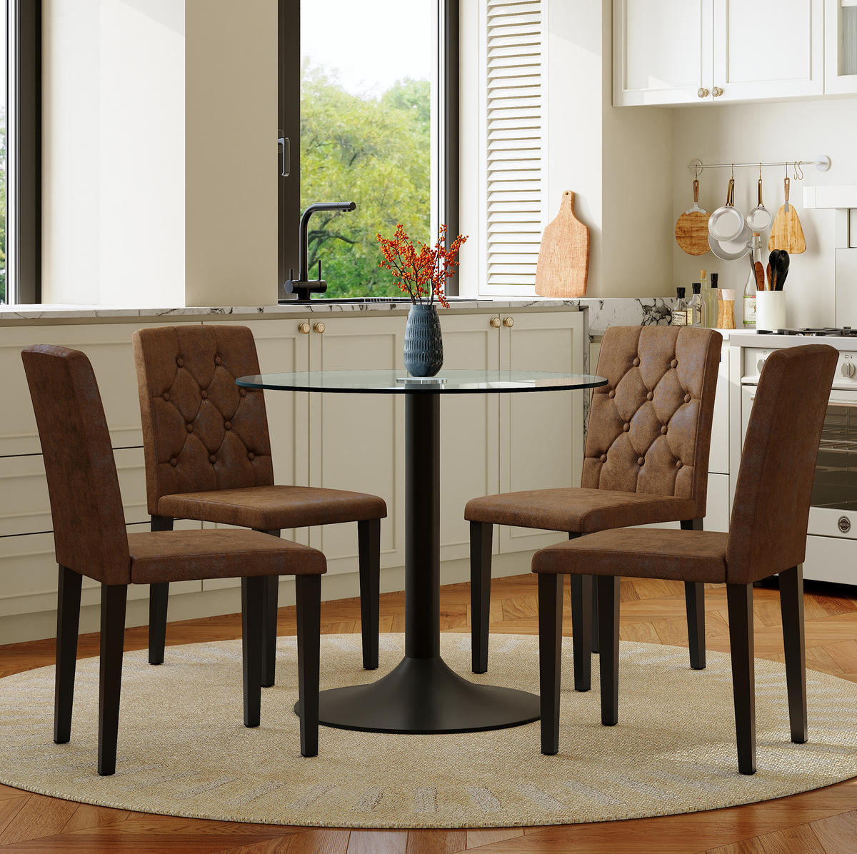 TISCH- UND STUHLSET 4er-Set Glas 85 cm Braun/Schwarz - Braun, Metall (85/76/85cm) - Meubliv