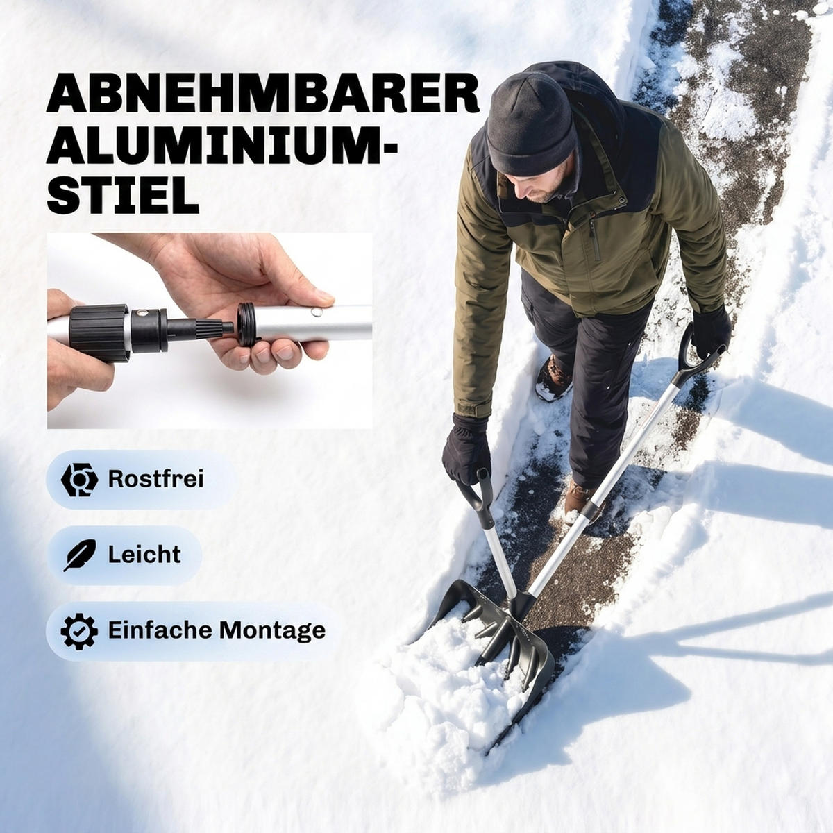 SCHNEESCHIEBER Aluminium Kunststoff Schwarz - Schwarz, Metall (37/135/45cm) - Outsunny