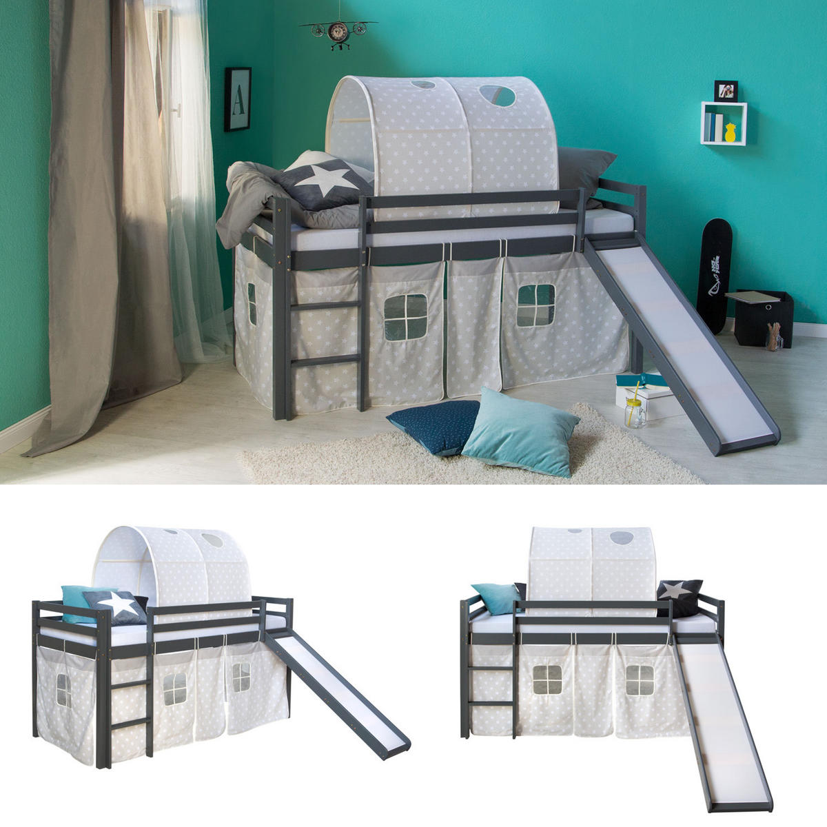 HOCHBETT 90/200 cm in grau mit Rutsche - Grau, Holz (90/200cm) - Homestyle4u