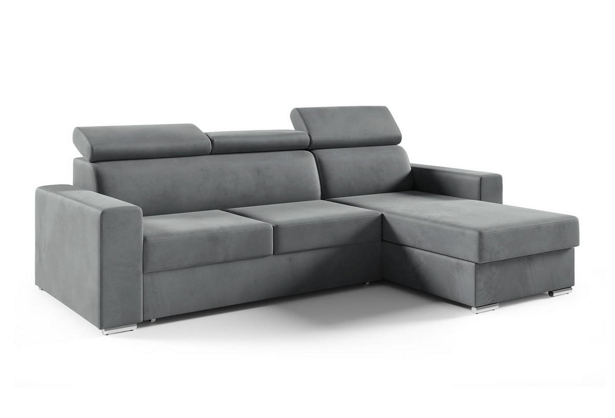 ECKSOFA Nela L-Form mit Bettkasten und Schlaffunktion - Grau, Textil (170/245cm) - Jerpax
