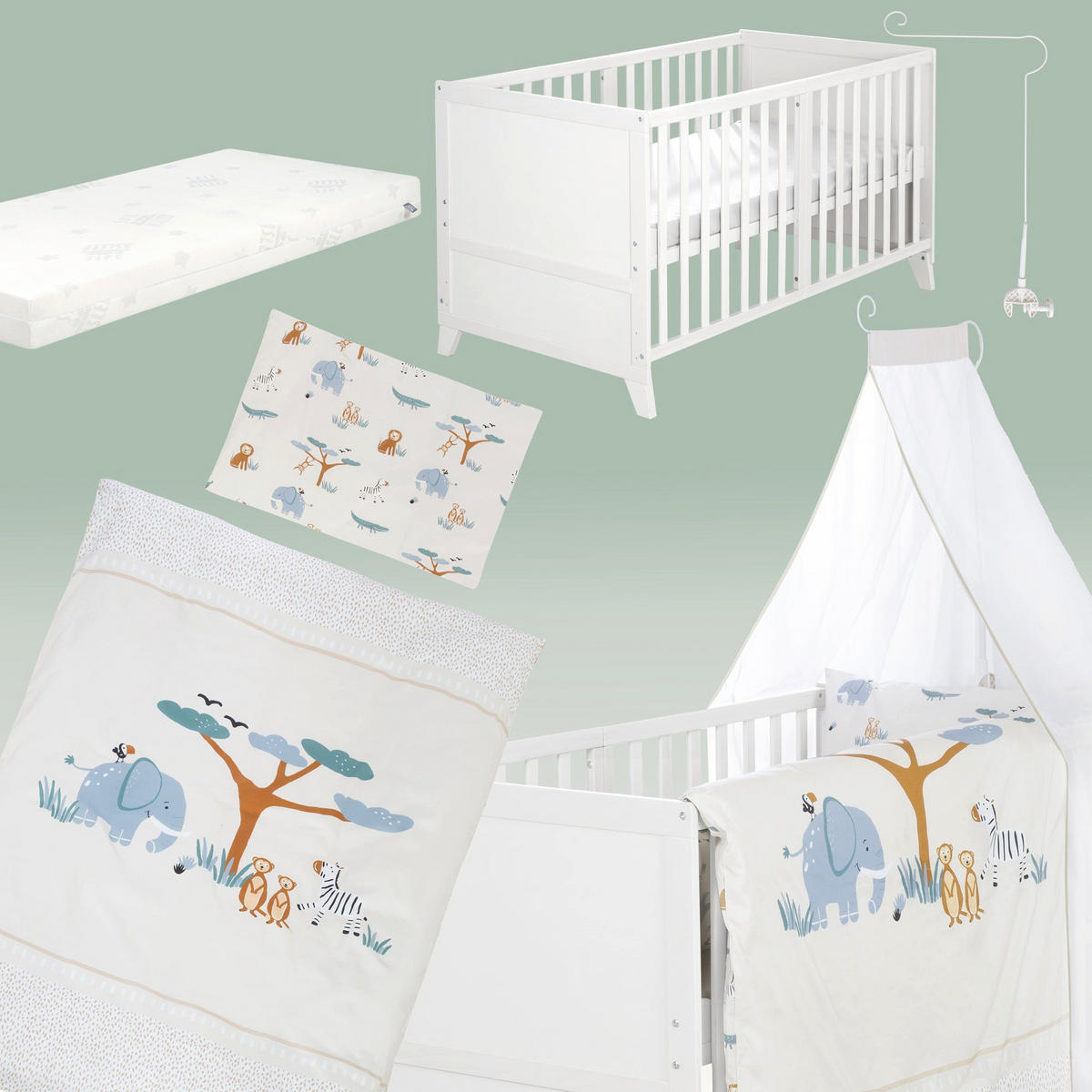BABYBETT Savanna Friends 70 x 140 cm - Beige/Weiß, Holz/Holzwerkstoff (70/140cm) - Roba
