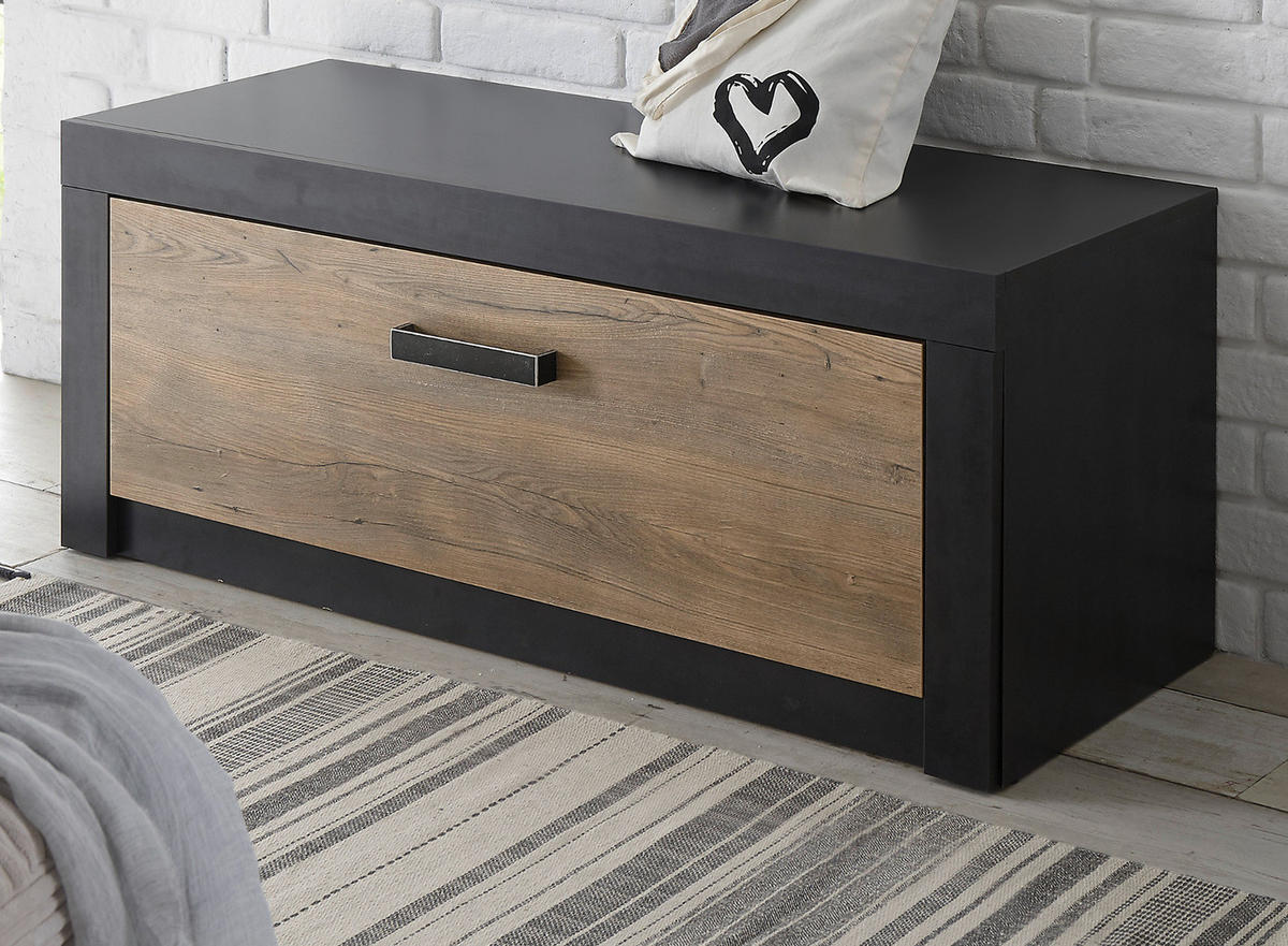 GARDEROBEN-SITZBANK Kastanie und grau Fresco, Garderobenbank Schuhschrank, 107 x 43 cm - Kastanienfarben/Dunkelgrau, Holzwerkstoff/Kunststoff (107/43/42cm) - Furn.Design