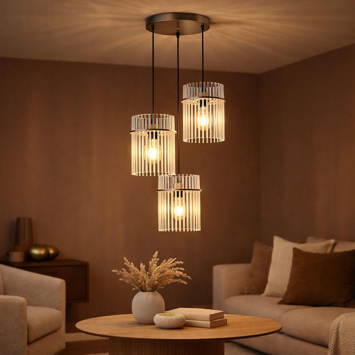 HÄNGELEUCHTE Gorley Metall/Glas Beige, höhenverstellbar - Beige, Glas (47/47/140cm) - Globo Lighting