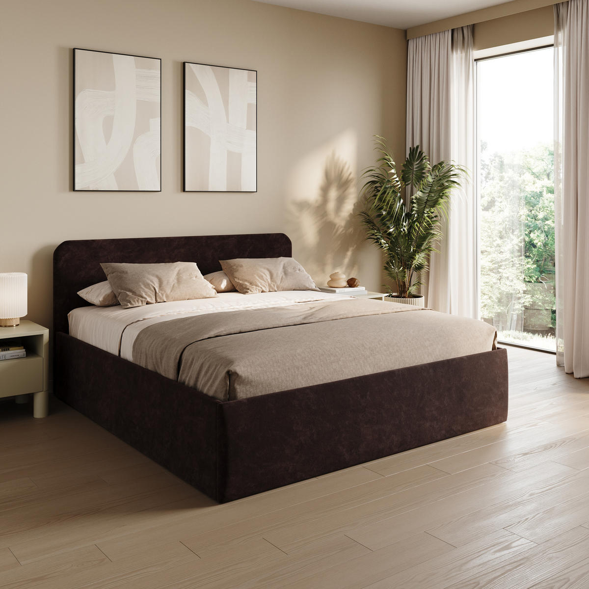 POLSTERBETT 200x200 cm Microvelours in Dunkelbraun - Dunkelbraun, Textil (200/200cm) - Home Collective