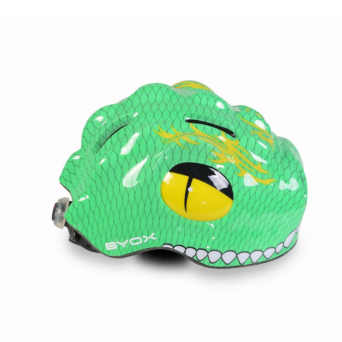 KINDERHELM Y27 Dino grün Größe S 48-54 cm, LED-Beleuchtung, 4 Löcher, einstellbar, EPS-Schale - Grün, Kunststoff (20/26cm)