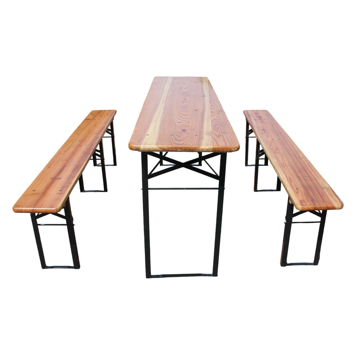 BIERZELTGARNITUR 177/46/78 cm, klappbar, 3-teilig, aus Holz und Metall, Natur - Braun, Metall - Redom