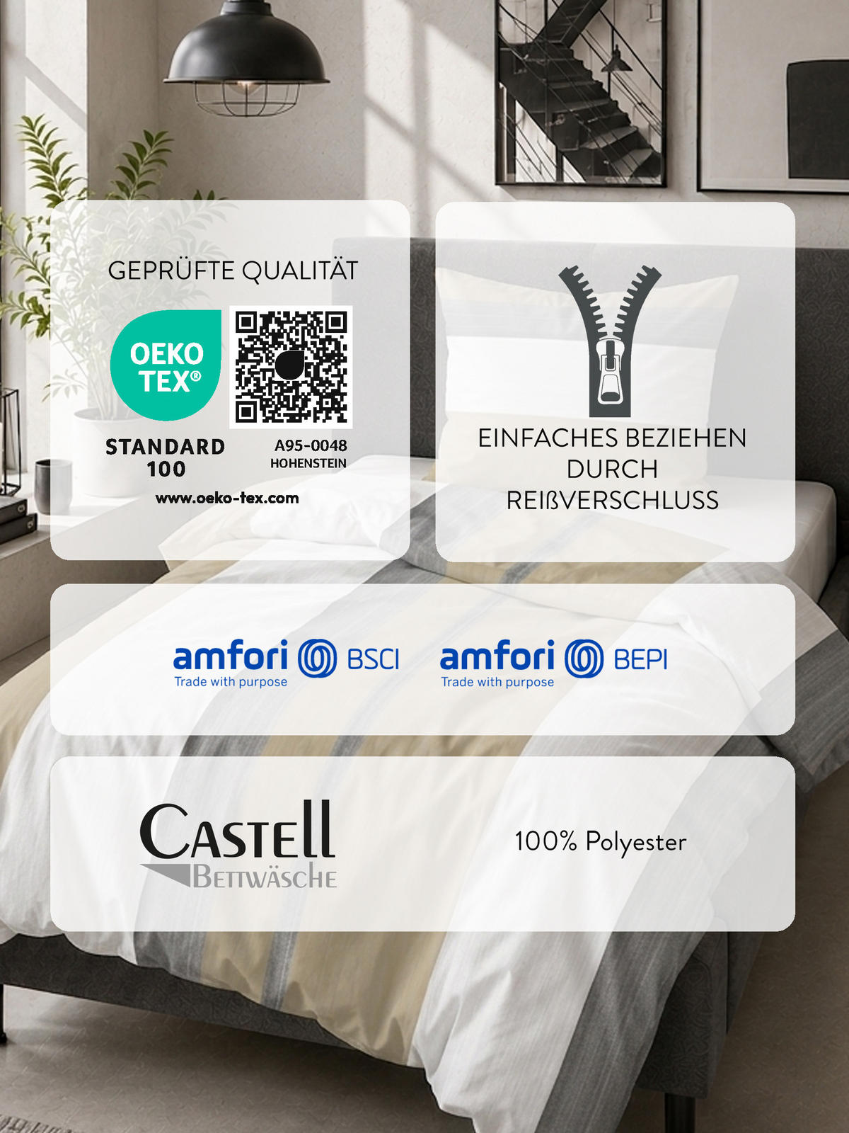 BETTWÄSCHE-GARNITUR Thermofleece Längsstreifen kitt, 135x200 cm + 80x80 cm - Beige, Textil (135/200cm) - Castell