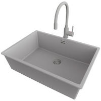 UNTERBAUSPÜLE GRANIT London, 2-er set Grau 66/47 cm 1 Becken + Küchenarmatur 38/14 cm + Ablauf-Set ab 70er Unterschrank - Grau, Kunststoff (66/20/47cm) - Primagran