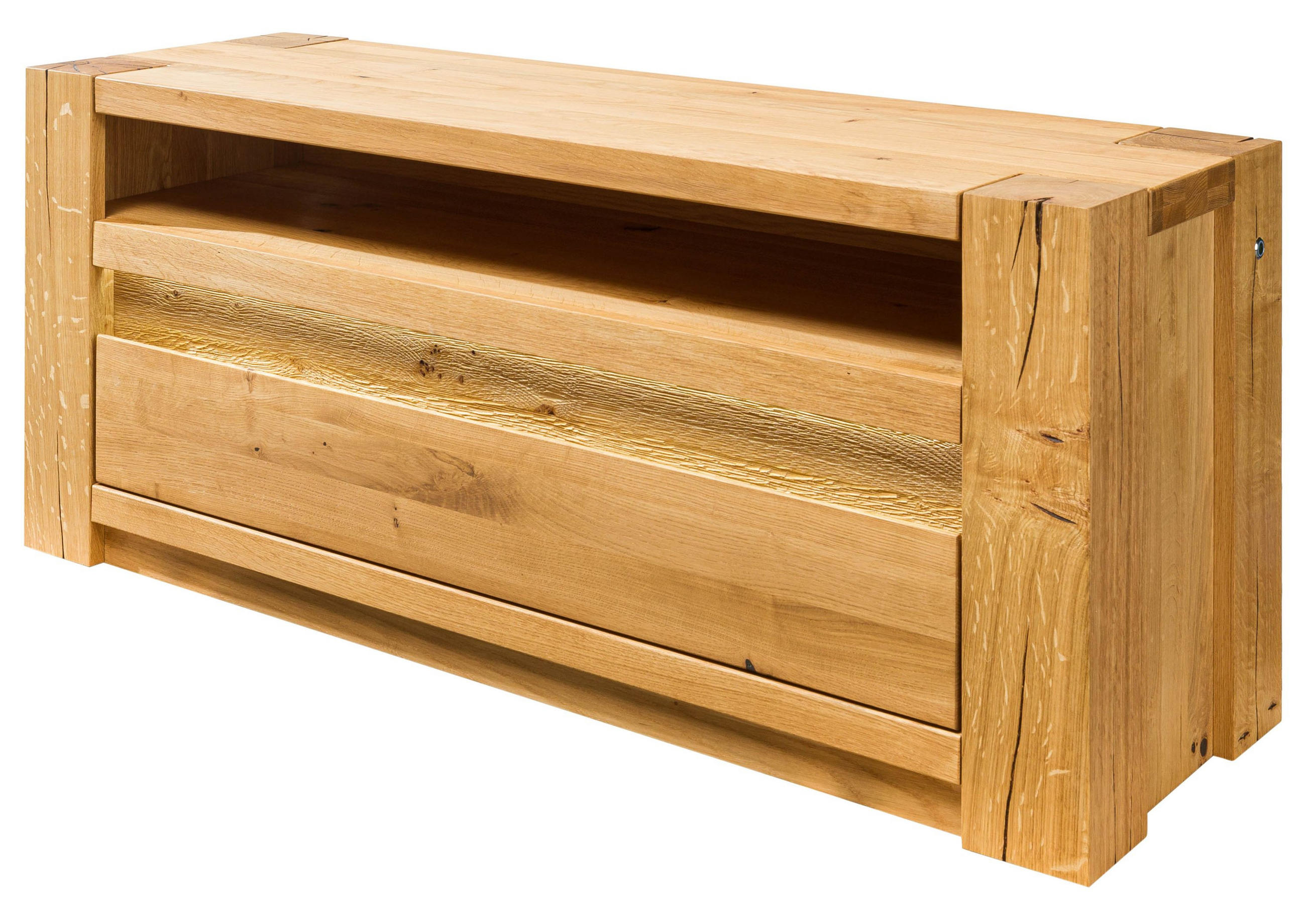 TV-BOARD Wildeiche 123x40x53 natur geölt KENT #109 - Naturfarben, Holz (123/53/40cm) - Massivmoebel24