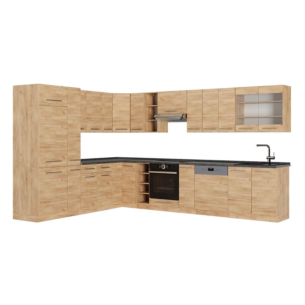 ECKKÜCHE Fame-Line, Goldkraft Eiche/Goldkraft Eiche, 347 x 257 cm ohne Arbeitsplatte - Honigeiche, Holzwerkstoff (347/81.6/46cm) - Vicco
