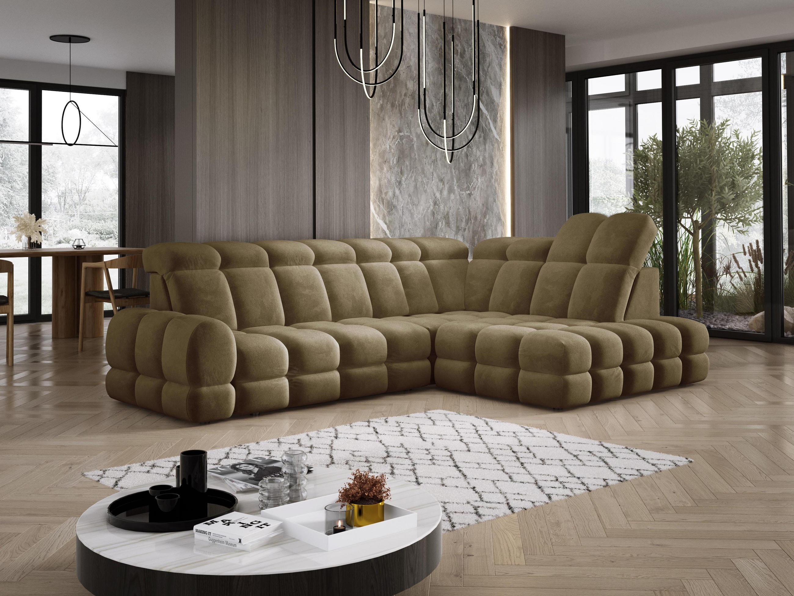 ECKSOFA TOLLO Salvador-stoff L-form 302x217x105 cm olivgrün - Olivgrün, Holz/Textil (217/302cm) - DomoHome
