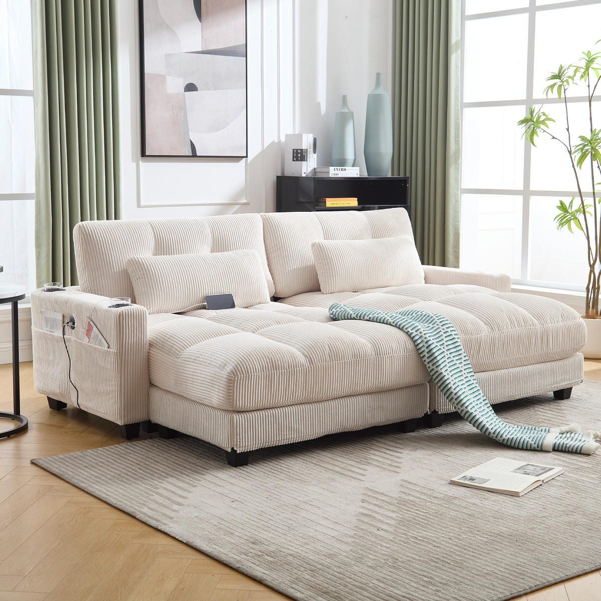 SOFABETT 140/112/81 cm Beige - Beige, Textil (112/81/140cm)