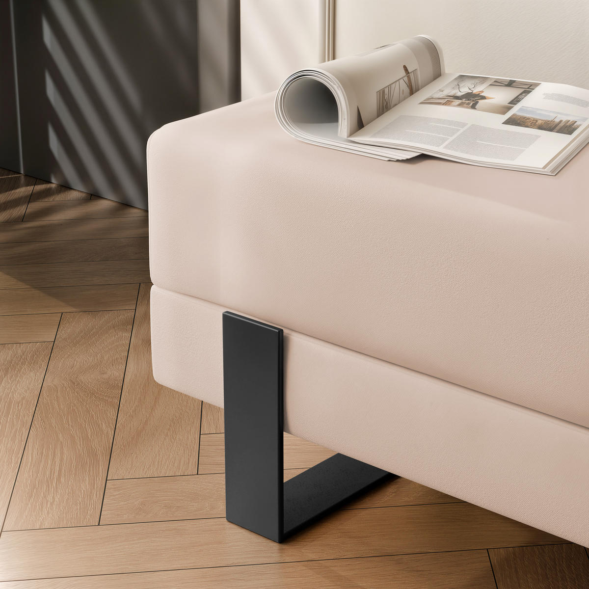 POLSTERBANK RIVA 100 cm Schwarz / Beige ,Metallgestell - Beige, Metall (100/47/35cm) - Idohome