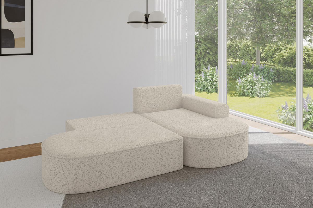ECKSOFA mit Schlaffunktion und Bettkasten Ottomane Rechts MARI-L1-S - 283x167x73 cm Beige Tissu - Beige/Schwarz, Holzwerkstoff/Kunststoff (167/283cm) - ALTDECOR