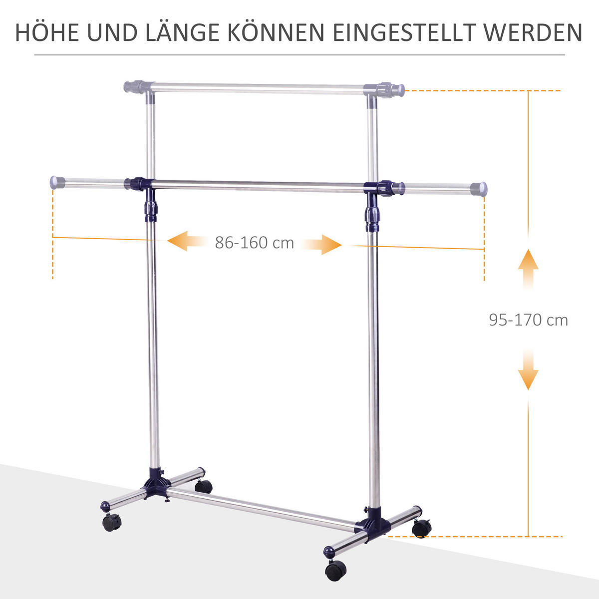 KLEIDERSTÄNDER, Edelstahl, Silber - Silberfarben, Metall (45/95/86cm) - HOMCOM