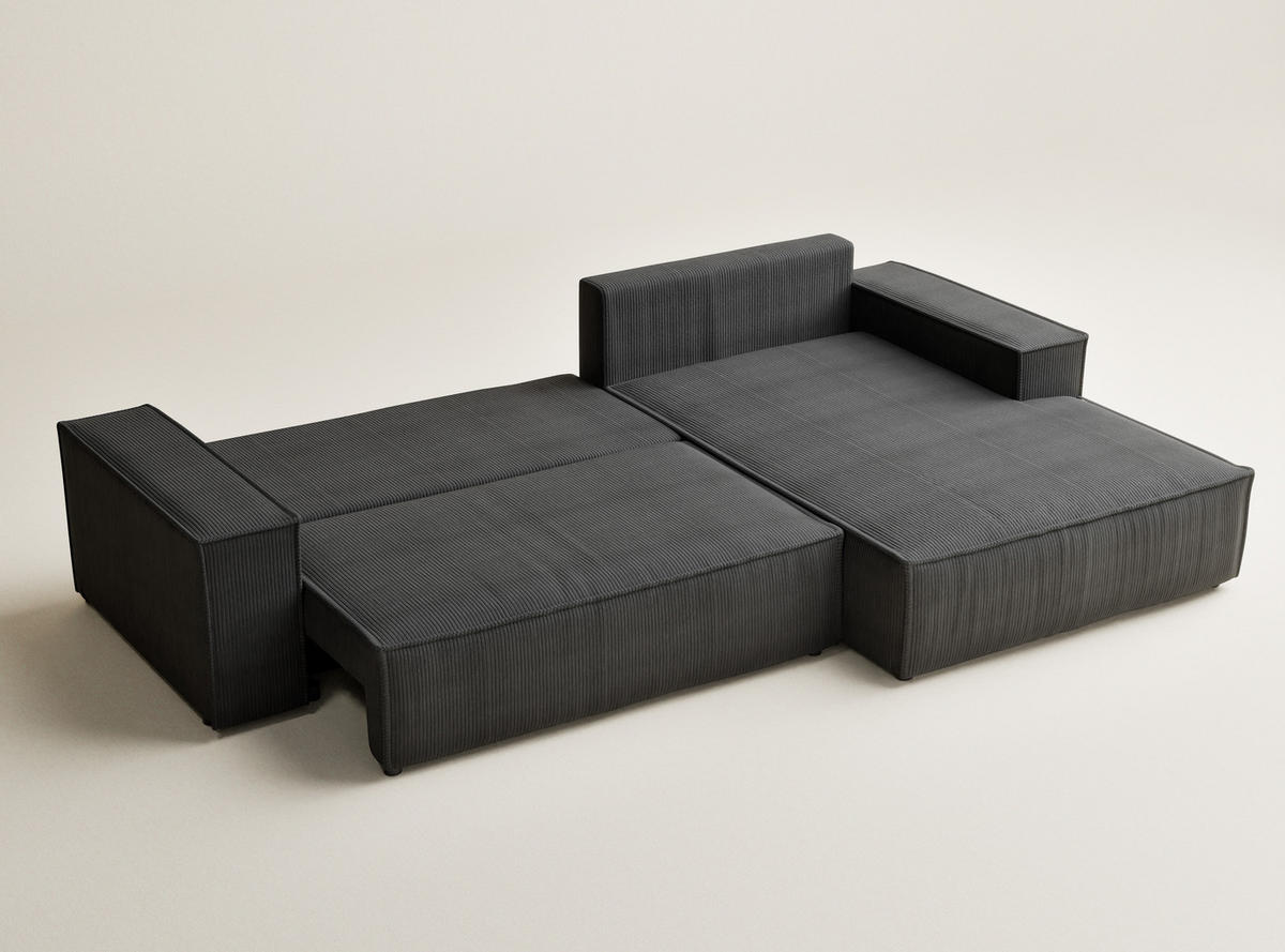 ECKSOFA MIT SCHLAFFUNKTION Maze Anthrazit Samtstoff - Anthrazit/Schwarz, Holz/Holzwerkstoff (294/185cm) - Maison de Reve