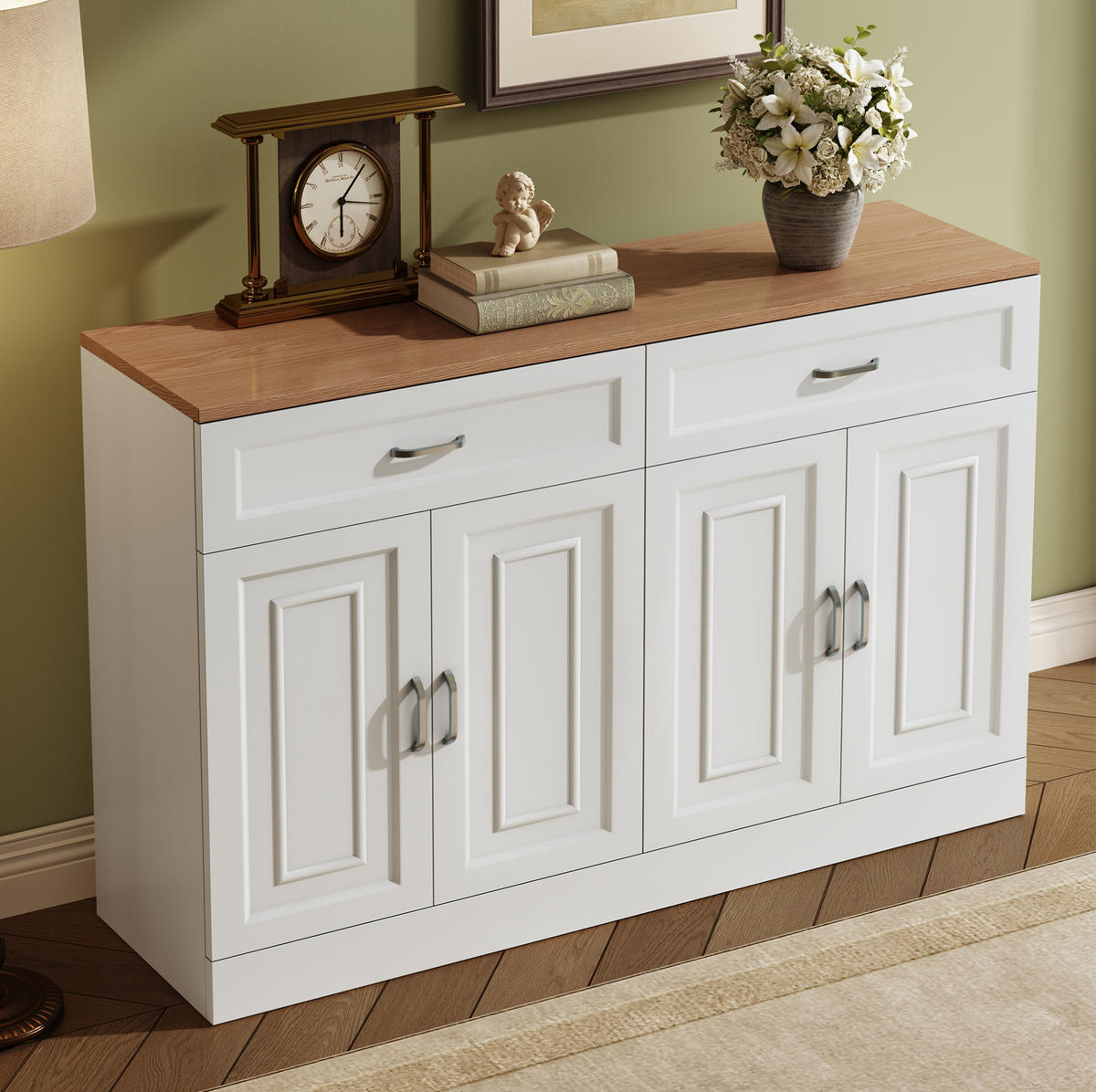 SIDEBOARD mit 4 Türen und 2 Schubladen, Spanplatte, 120/35/80,5 cm, Holzoptik, Weiß - Weiß, Holzwerkstoff (120/80.5/35cm) - Redom