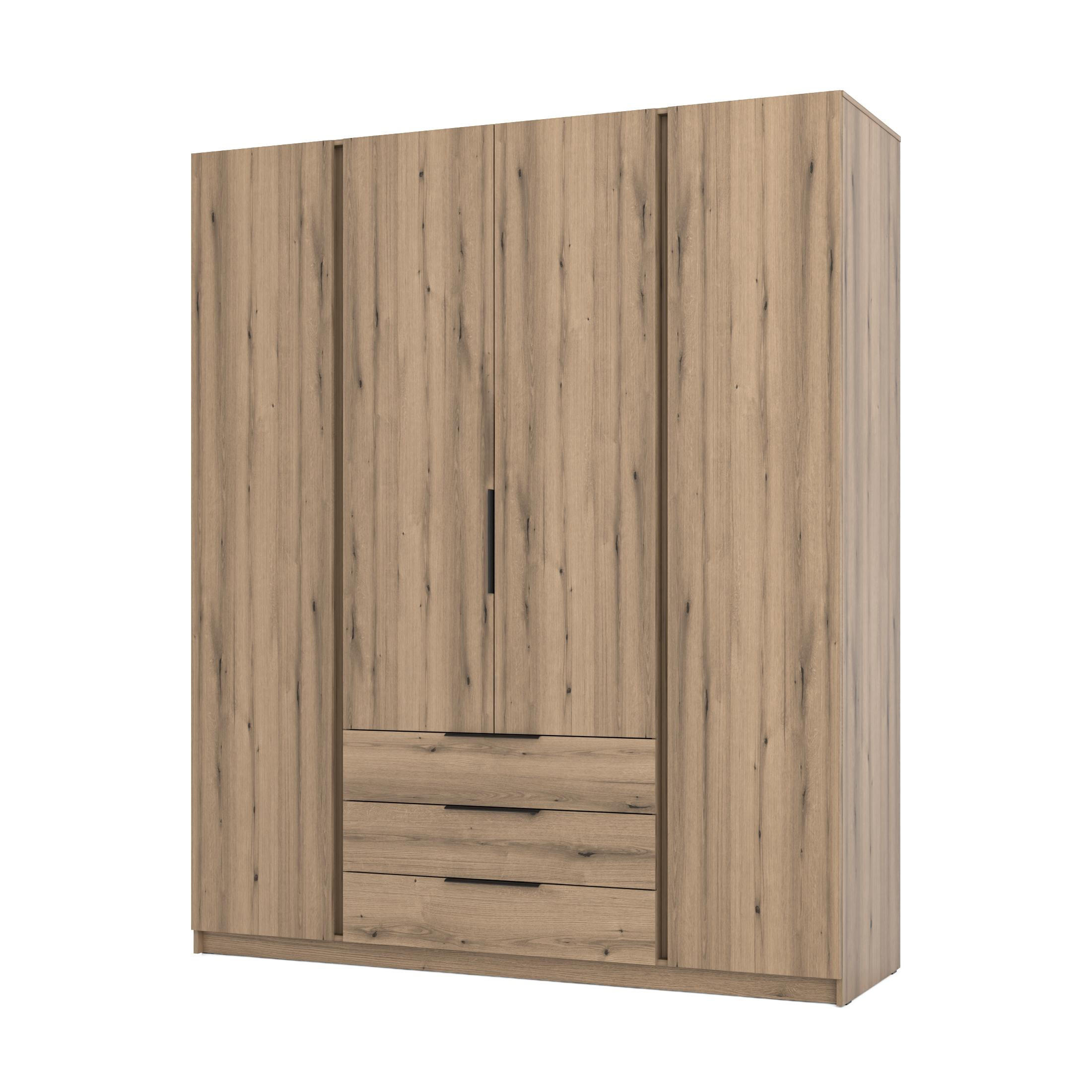 KLEIDERSCHRANK Nehir Eiche Evoke 200 cm - 4T3S Modern mit Schubladen - Eichefarben, Holzwerkstoff/Kunststoff (200/239/61.9cm) - AX Living