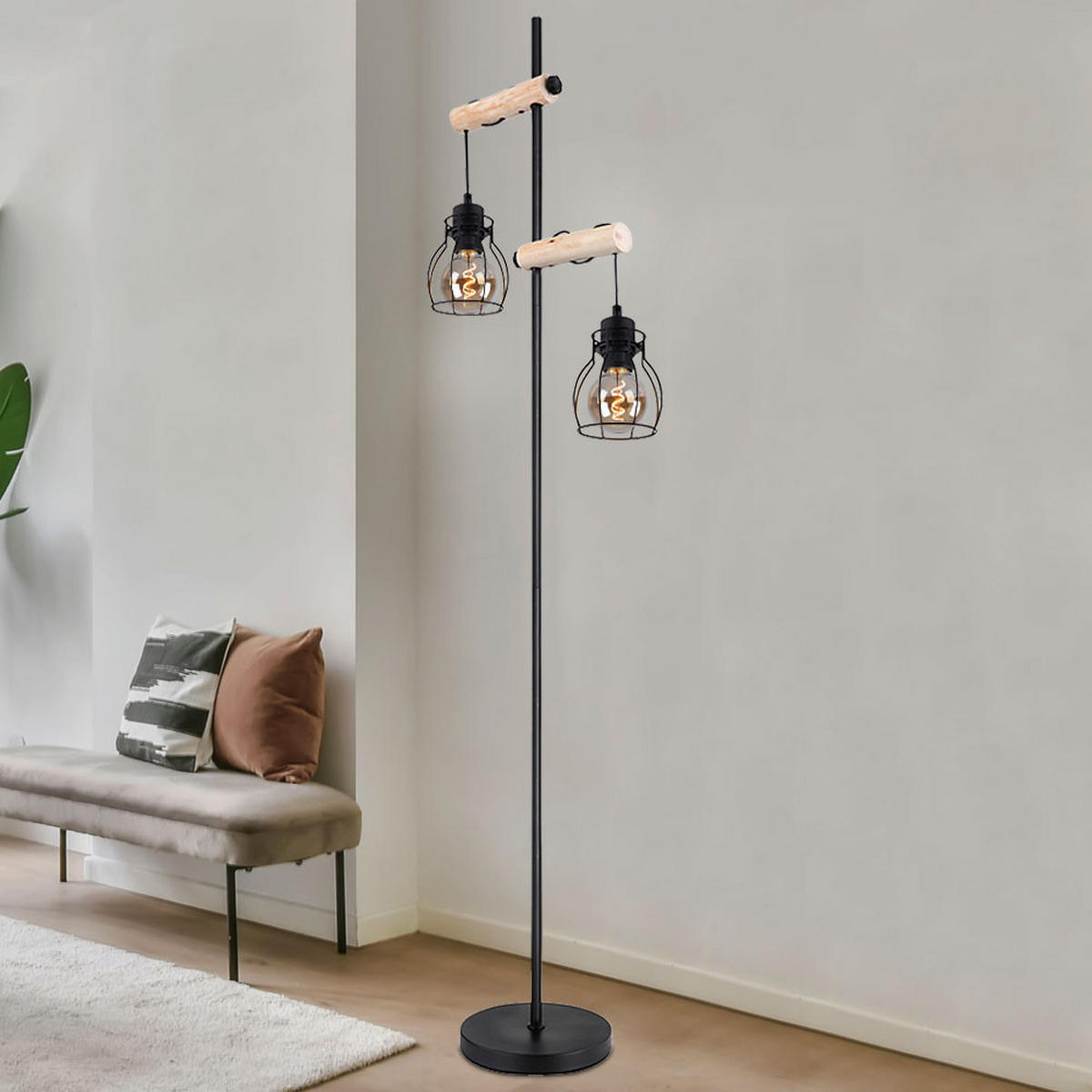LED STEHLEUCHTE Metall Schwarz Höhenverstellbar - Schwarz, Holz (38.5/23/150cm) - Globo Lighting
