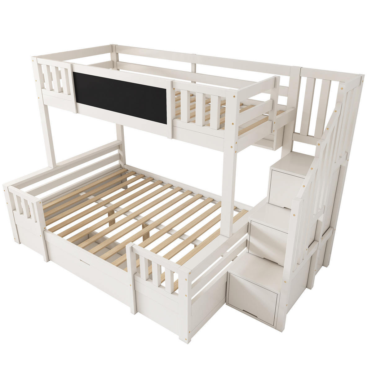 ETAGENBETT aus Massivholz und MDF 90x200 & 140x200 cm Weiß mit Stauraumleiter und Kreidetafel - Weiß, Holzwerkstoff (90/200cm) - IVMEU