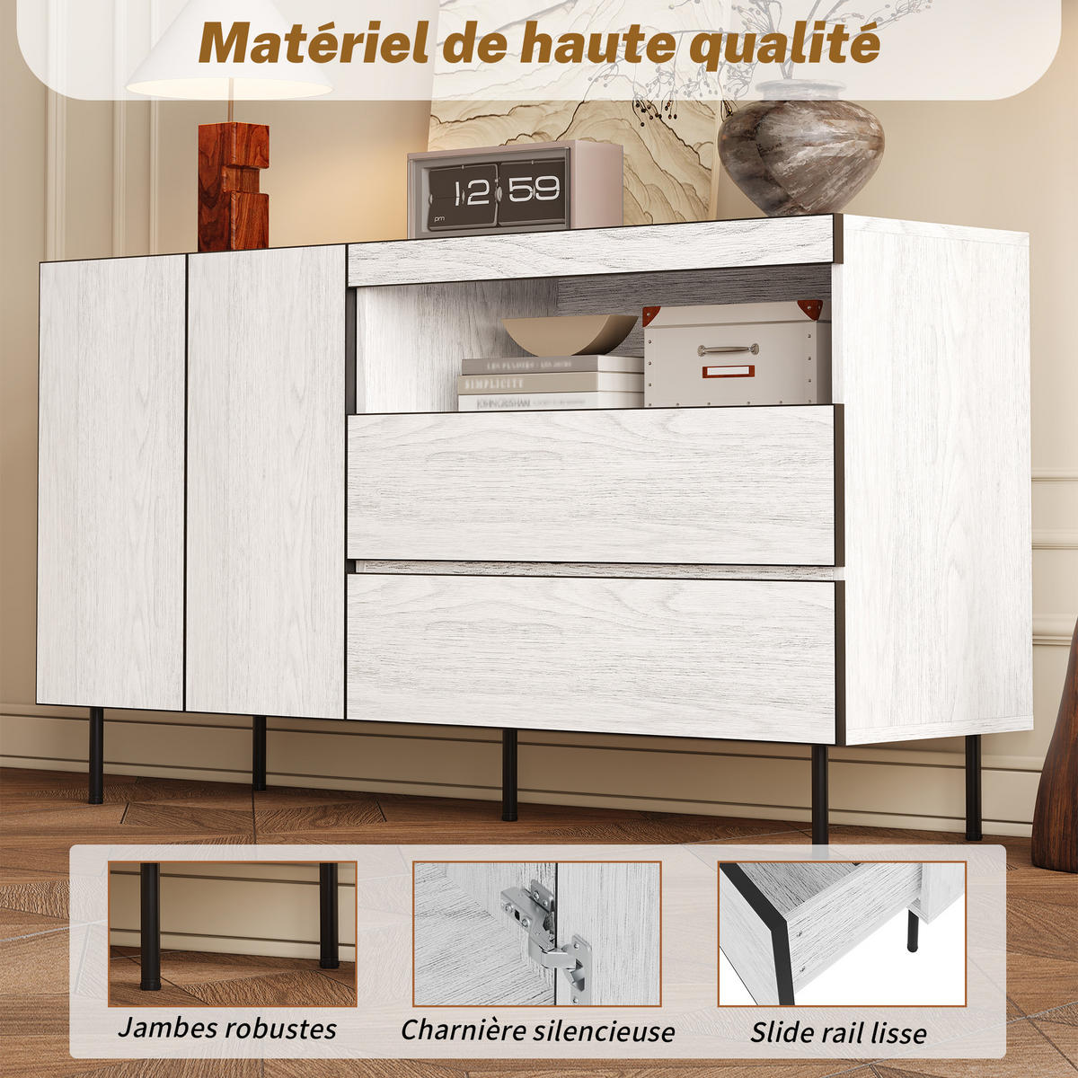 SIDEBOARD Weiß 140/42/77 cm - Weiß, Holzwerkstoff (140/77/42cm) - PANGIVO