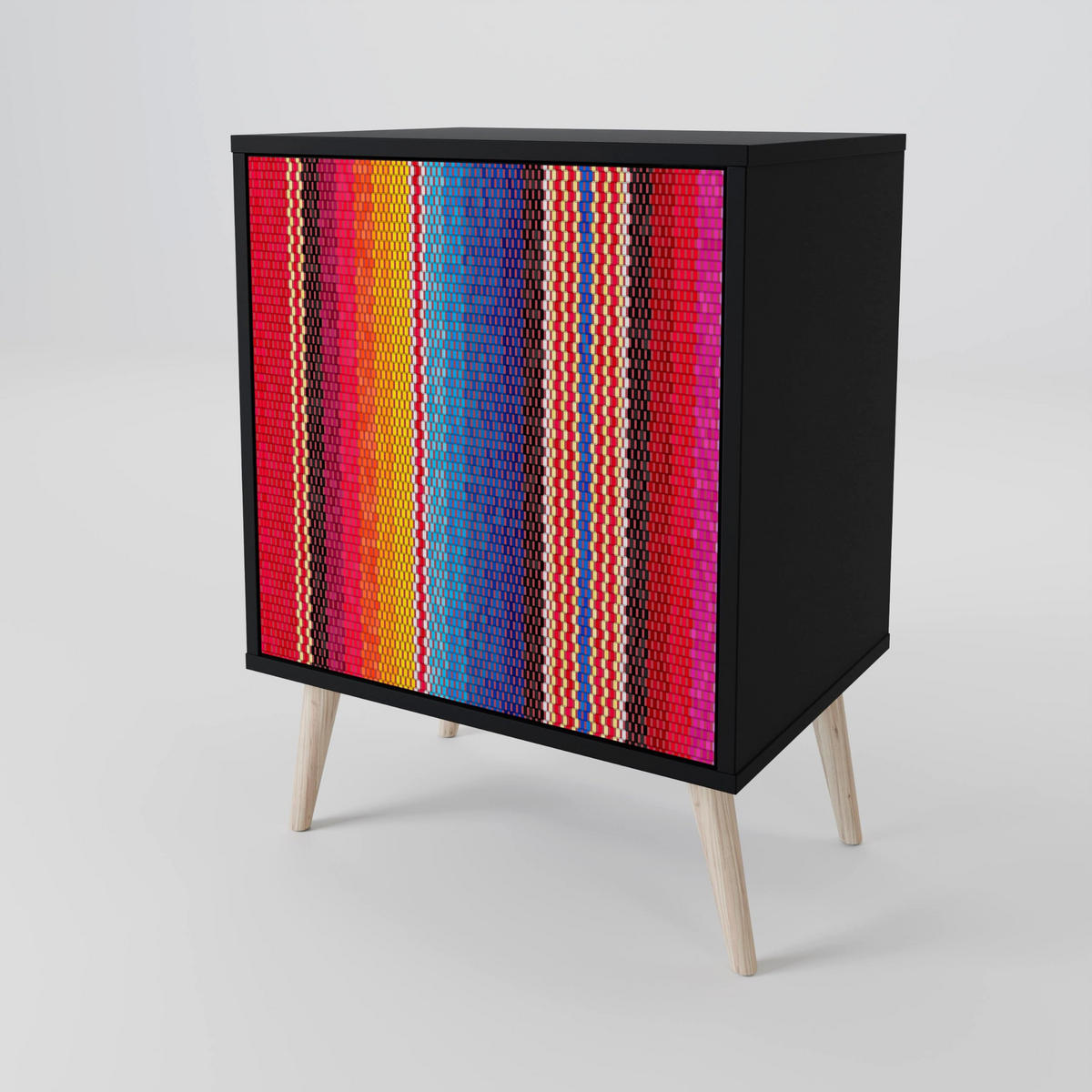 SIDEBOARD ETHNIC MEXICAN, Schwarz, 57,5x42x70,5 cm, Schwarze Metall-Sternfüße - Multicolor/Schwarz, Holzwerkstoff/Metall (57.5/70.5/42cm) - SpaceRebels