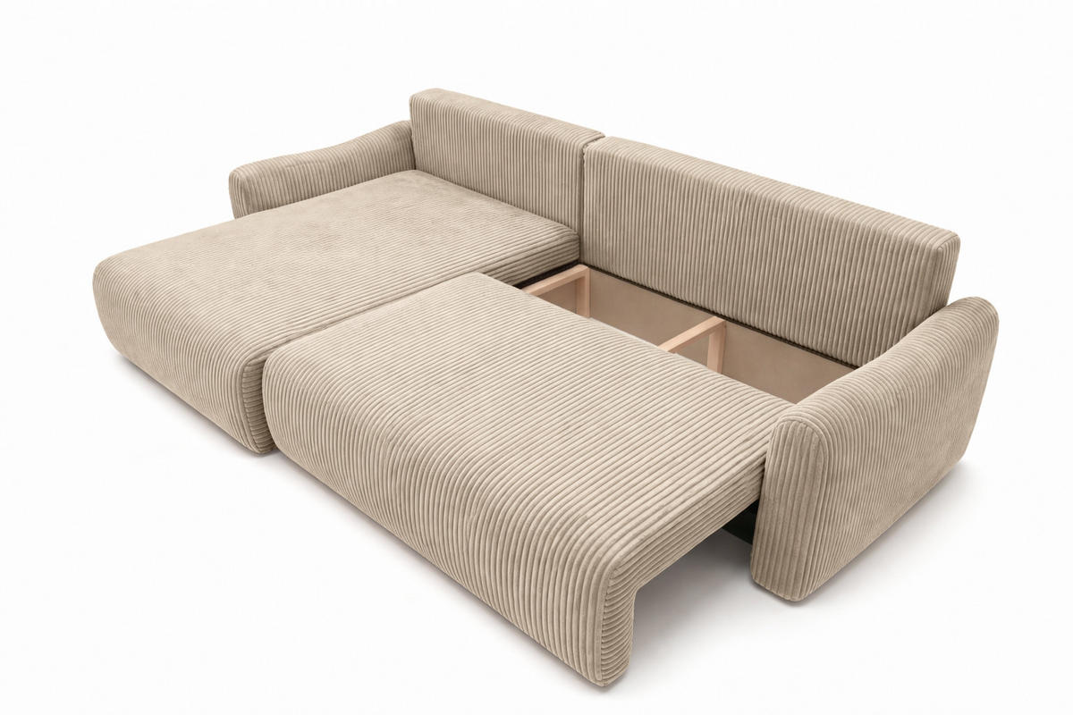 ECKSOFA Mit Schlaffunktion, Cordstoff Poso, Dunkelbeige, Links, JAPANDI - Beige, Holz (262/145cm) - Kaiser Möbel