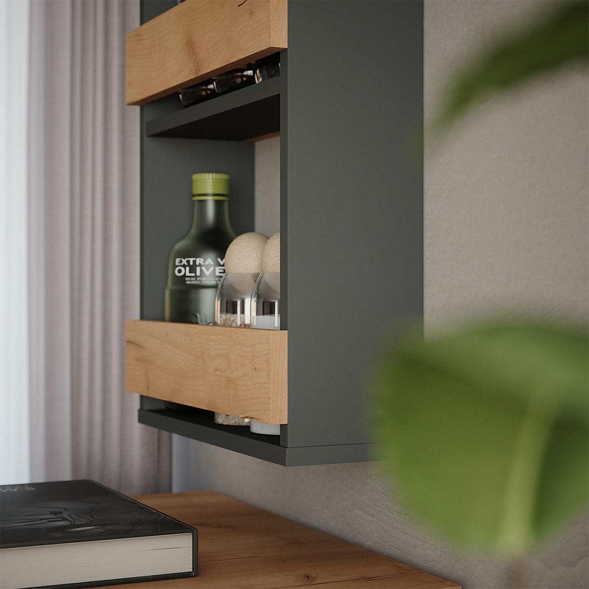 NÁSTĚNNÁ POLICE Repose Zlatý dub power/antracit - medově dubová/antracitová, kompozitní dřevo (40/98/15.1cm) - Vicco