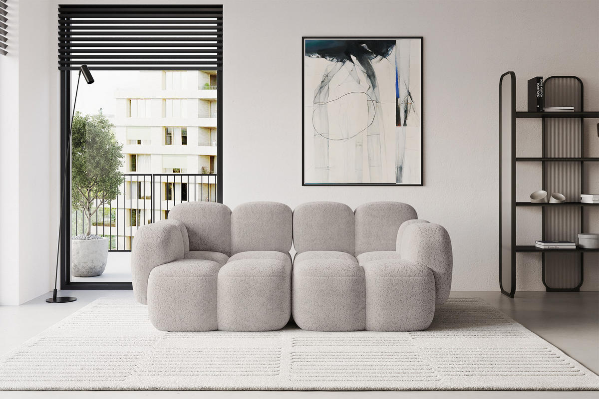 2-SITZER modulares Sofa Miko-S1 214x118x75 cm Hellgrau Velours - Hellgrau/Schwarz, Holzwerkstoff/Kunststoff (214/75/118cm) - ALTDECOR