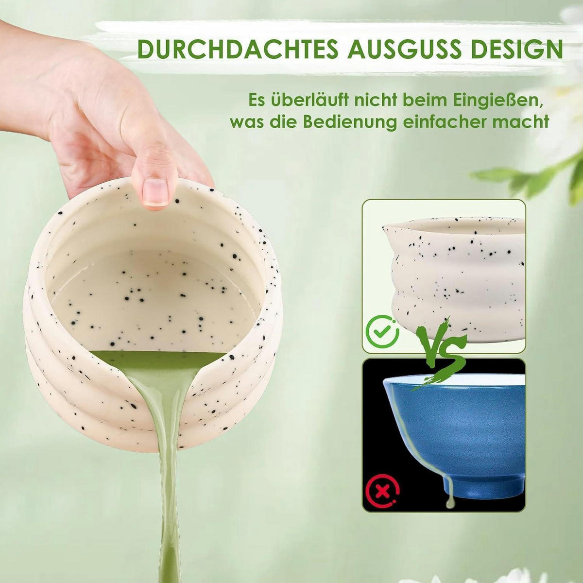 MATCHA-SET 5-teilig Weiß Keramik Bambus - Weiß, Keramik (20/1/20cm)