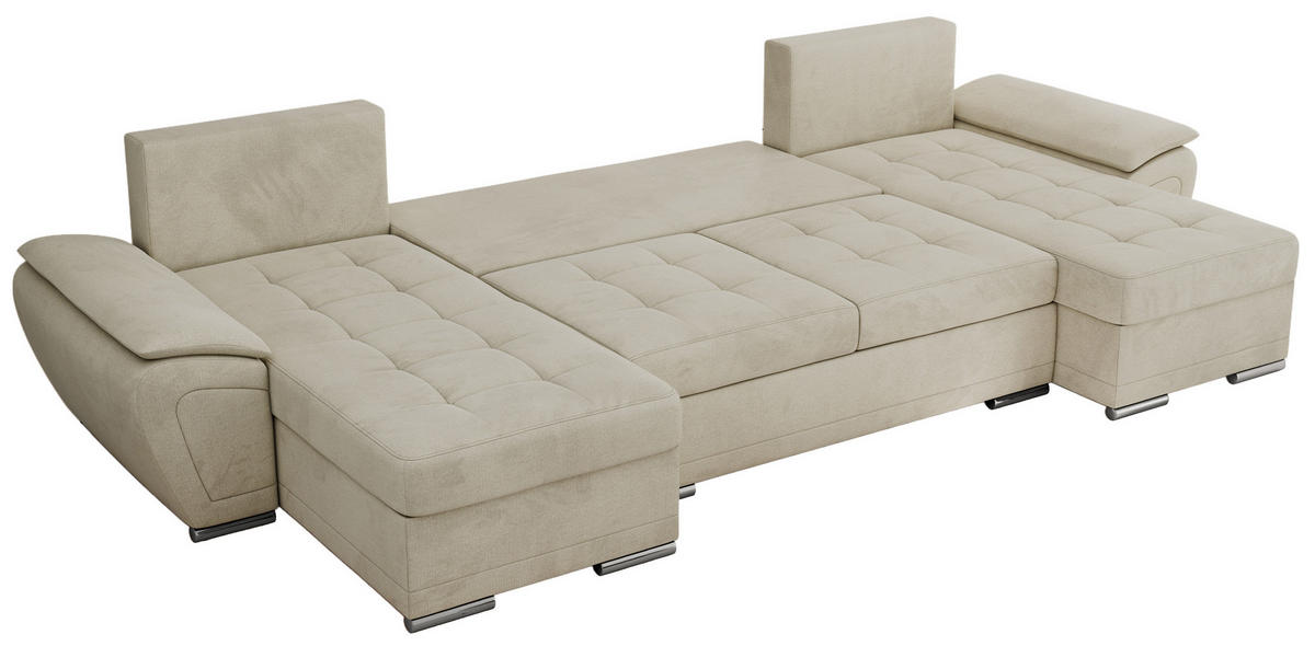 WOHNLANDSCHAFT UMBRIA U Beige Velvet - Beige/Grau, Textil/Metall (336/85/157cm) - MKS
