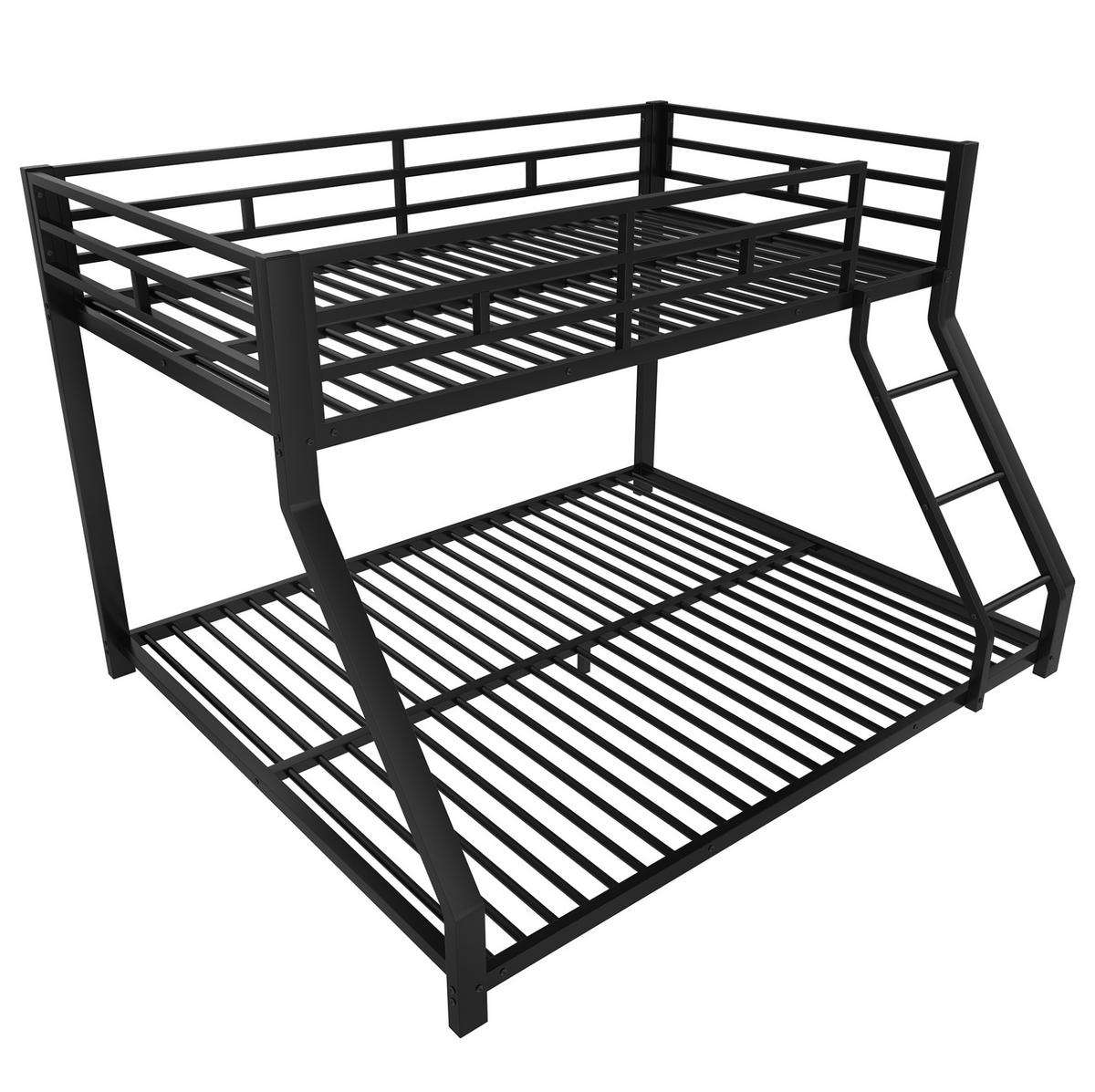 ETAGENBETT 90x200 / 140x200 cm in Schwarz mit Treppe und Sicherheitsgeländer - Schwarz, Metall (90/200cm) - IVMEU