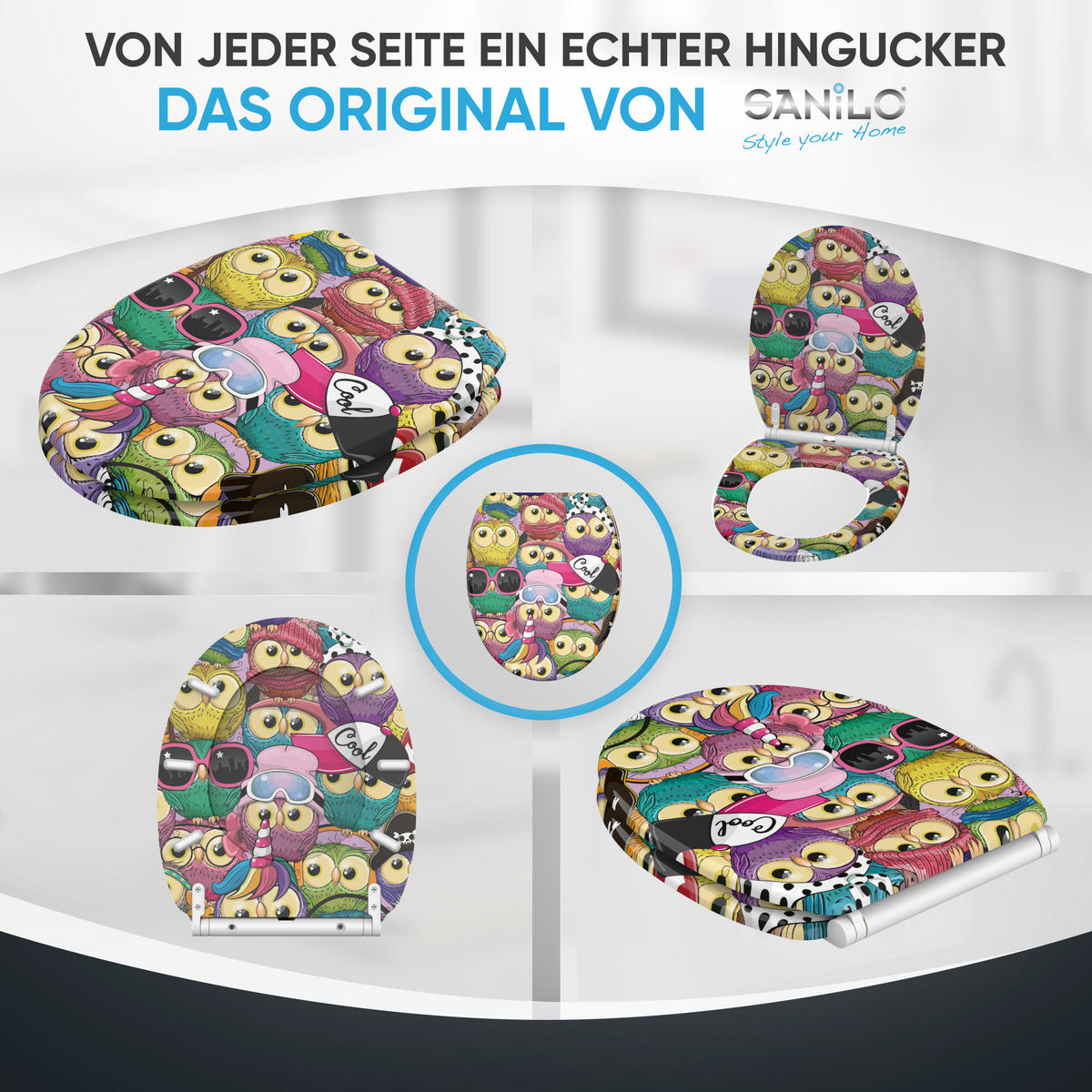 WC-SITZ mit Absenkautomatik & Top Fix Owl - Multicolor, Holzwerkstoff (37.7/5.5/48cm) - Sanilo