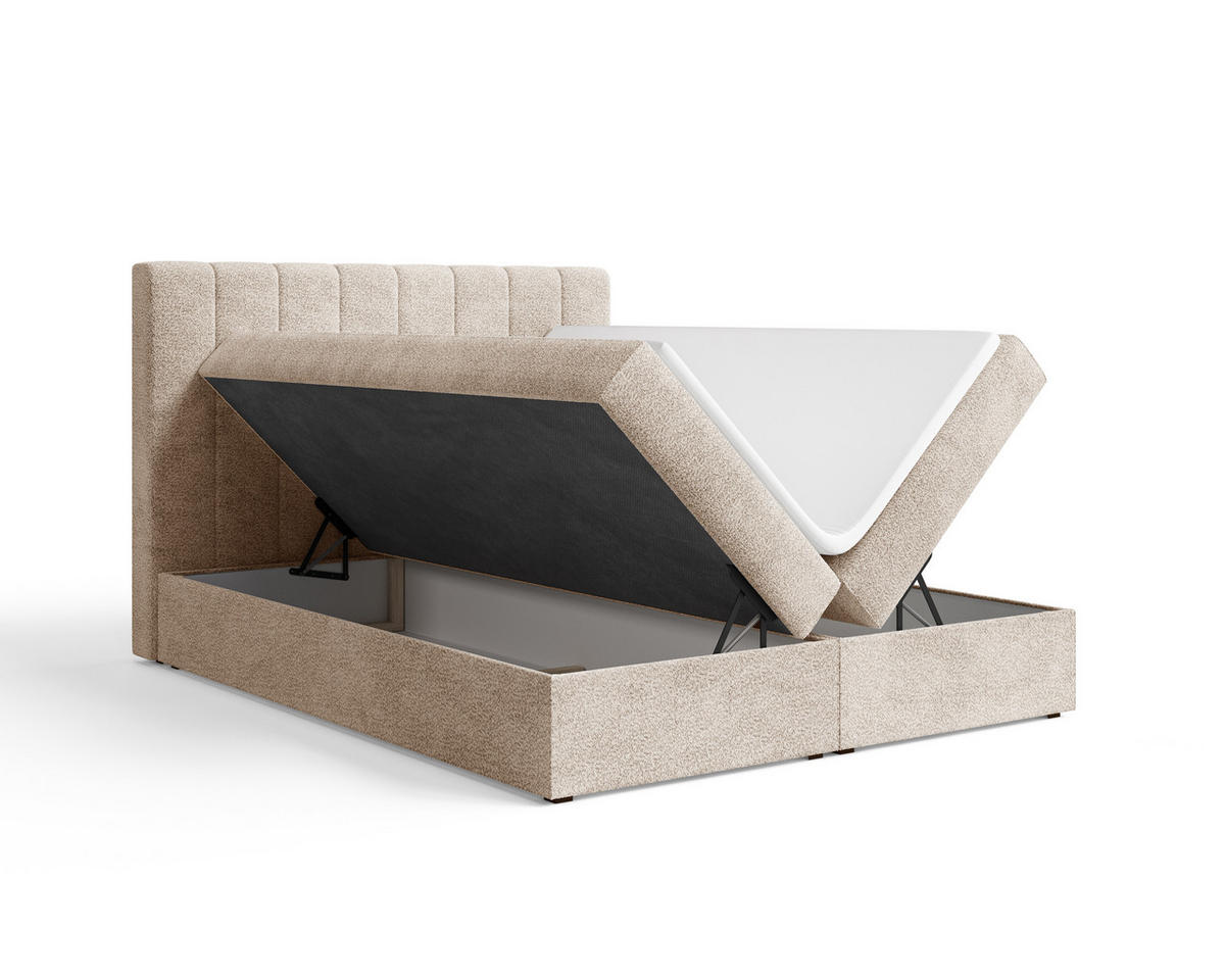 BOXBETT 01 140 x 200 cm - Arena – Stilvoll und bequem Mit Bettkasten, PU-Topper, Federmechanismus, waschbarer Bezug - Beige, Holz (140/200cm) - ROYAL24_MARKT