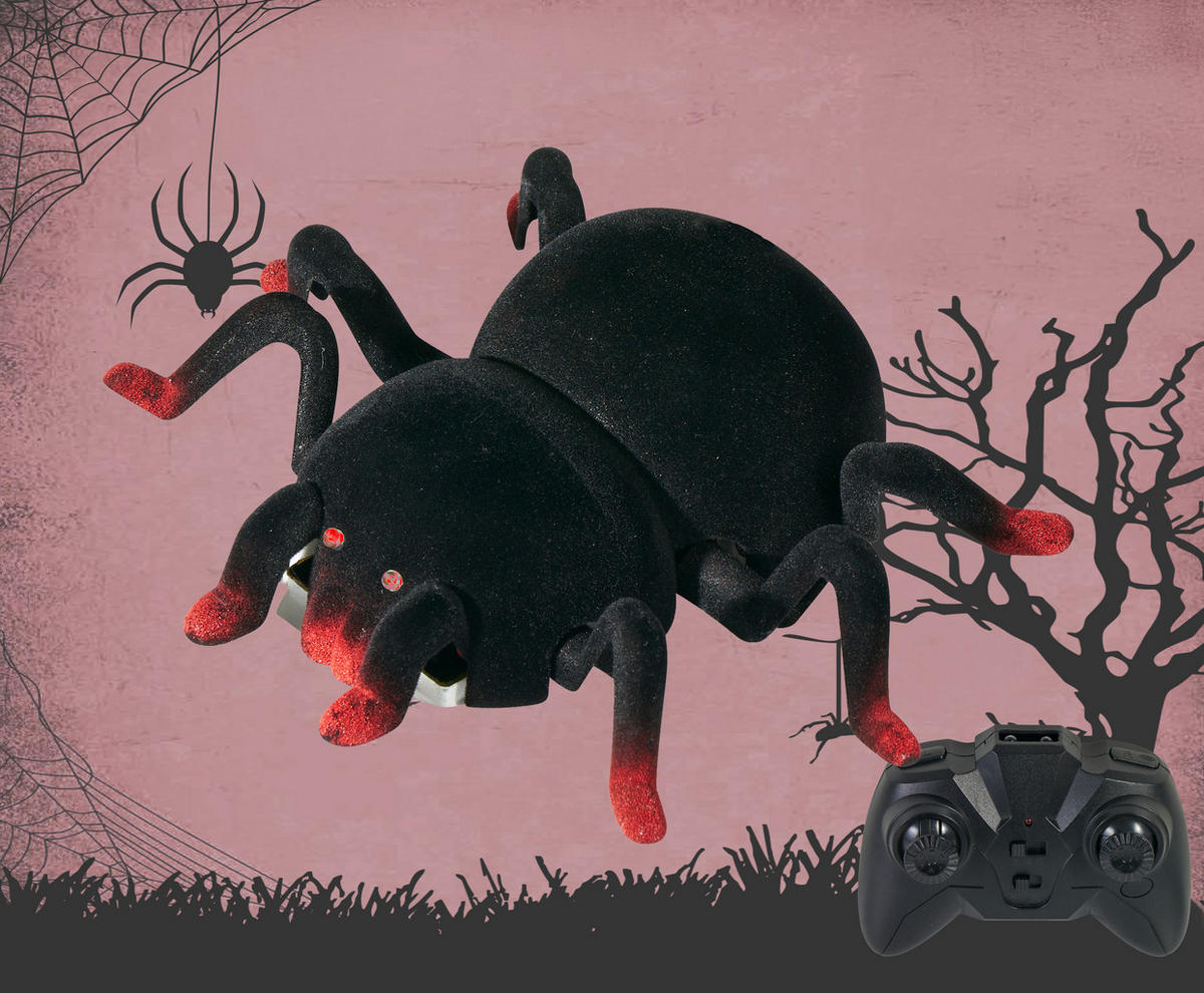 HALLOWEEN-SPINNE Ferngesteuert - mit 360° Rotation, leuchtenden Augen und beweglichen Beinen für gruselige Deko, Akku betrieben - Weiß, Kunststoff (15/12.3/4.5cm) - Northpoint