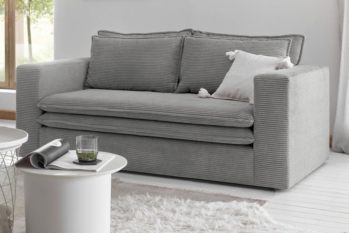 SOFA hellgrau Cord, Couch 2-Sitzer 180 cm - Beige/Hellgrau, Holz/Textil (180/83/91cm) - Furn.Design