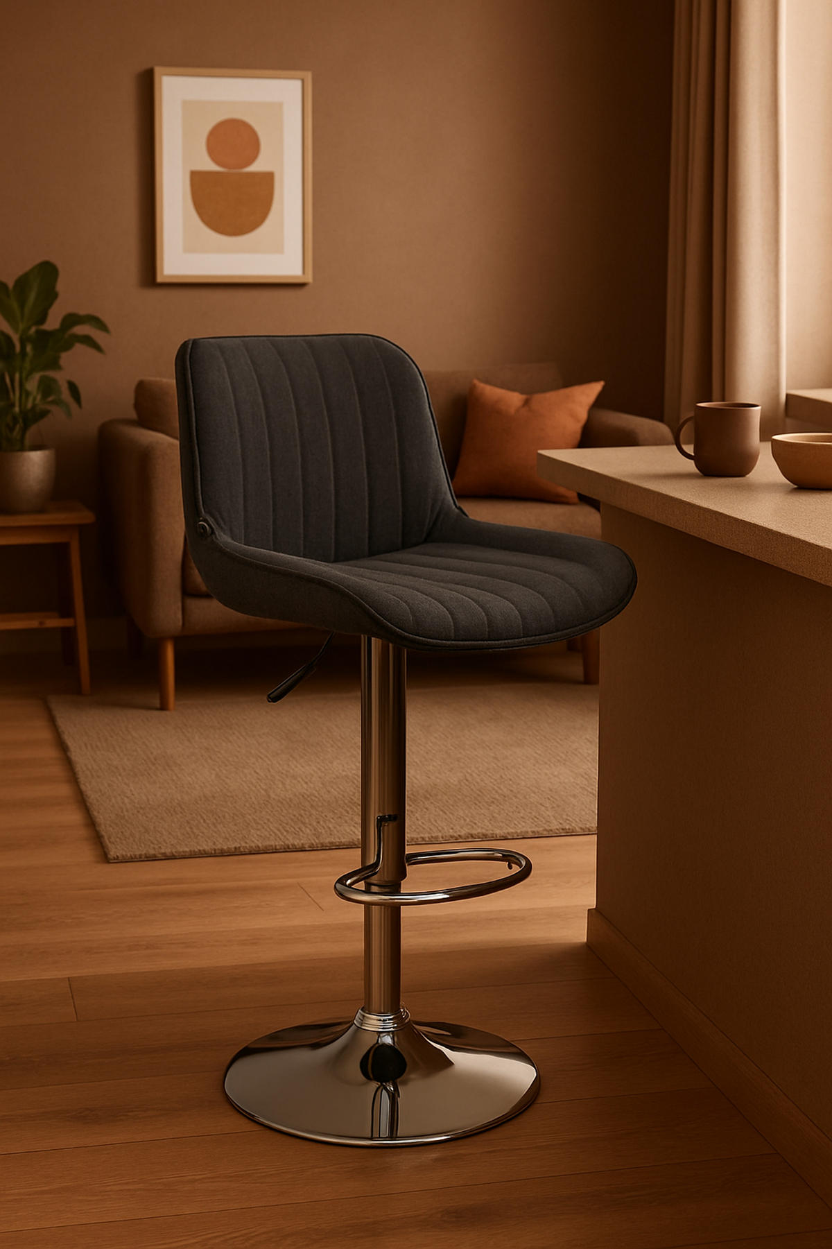 BARHOCKER 2er Set Lentos Stoff chrom dunkelgrau - Chromfarben/Dunkelgrau, Textil/Metall (50/108/50cm) - TPFLiving