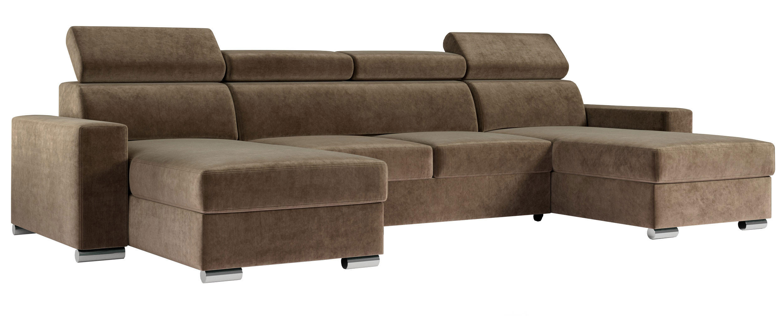WOHNLANDSCHAFT FOX U Braun - Velvet - Silberfarben/Braun, Kunststoff/Textil (306/98/168cm) - MKS