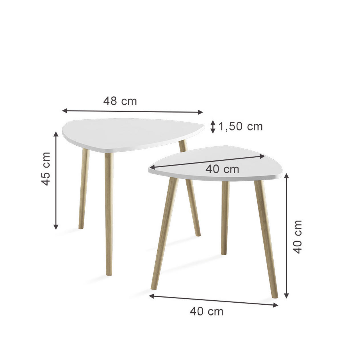 COUCHTISCH Twino Weiß/Sonoma 48 x 45 cm 2er Set - Weiß, Holzwerkstoff (48/48/45cm) - Vicco