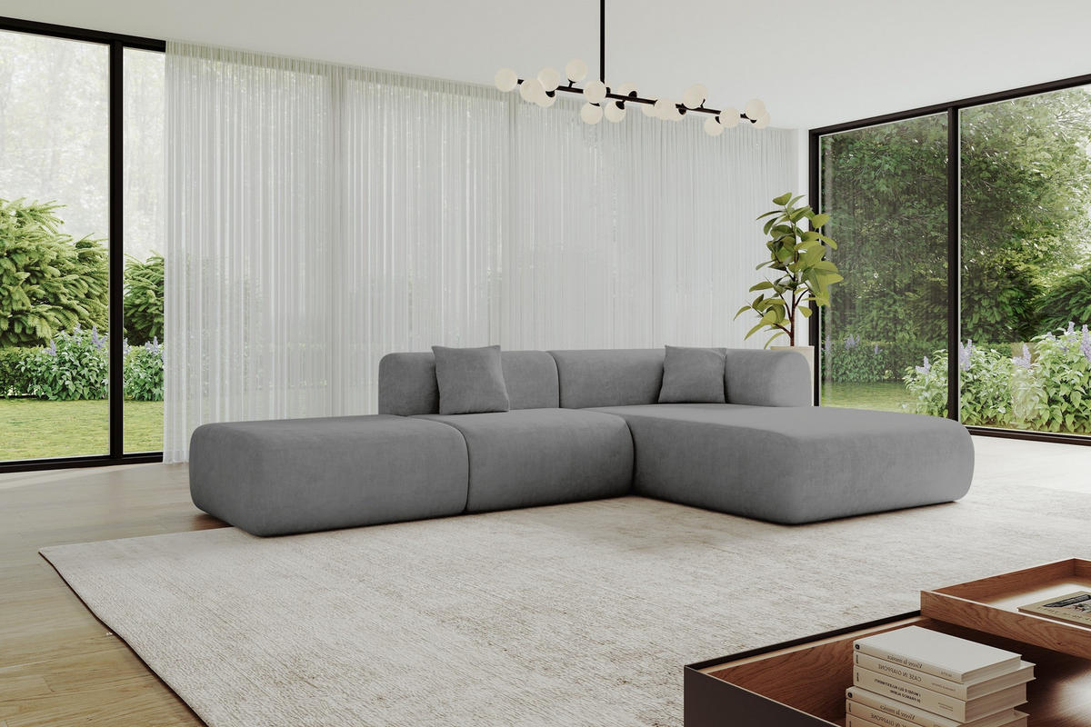 ECKSOFA Ottomane Rechts OVLY-L 289x176x71 Grau Samt - Taupe/Schwarz, Holzwerkstoff/Kunststoff (289/176cm) - ALTDECOR