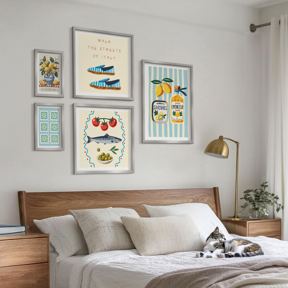 WANDBILDER 5er Set - 50x50 cm & 20x30 cm & 40x60 cm Silberner Rahmen - Italienische Aromen, farbenfrohe Bilder - Silberfarben, Kunststoff (40/60cm) - ArtPrintCave