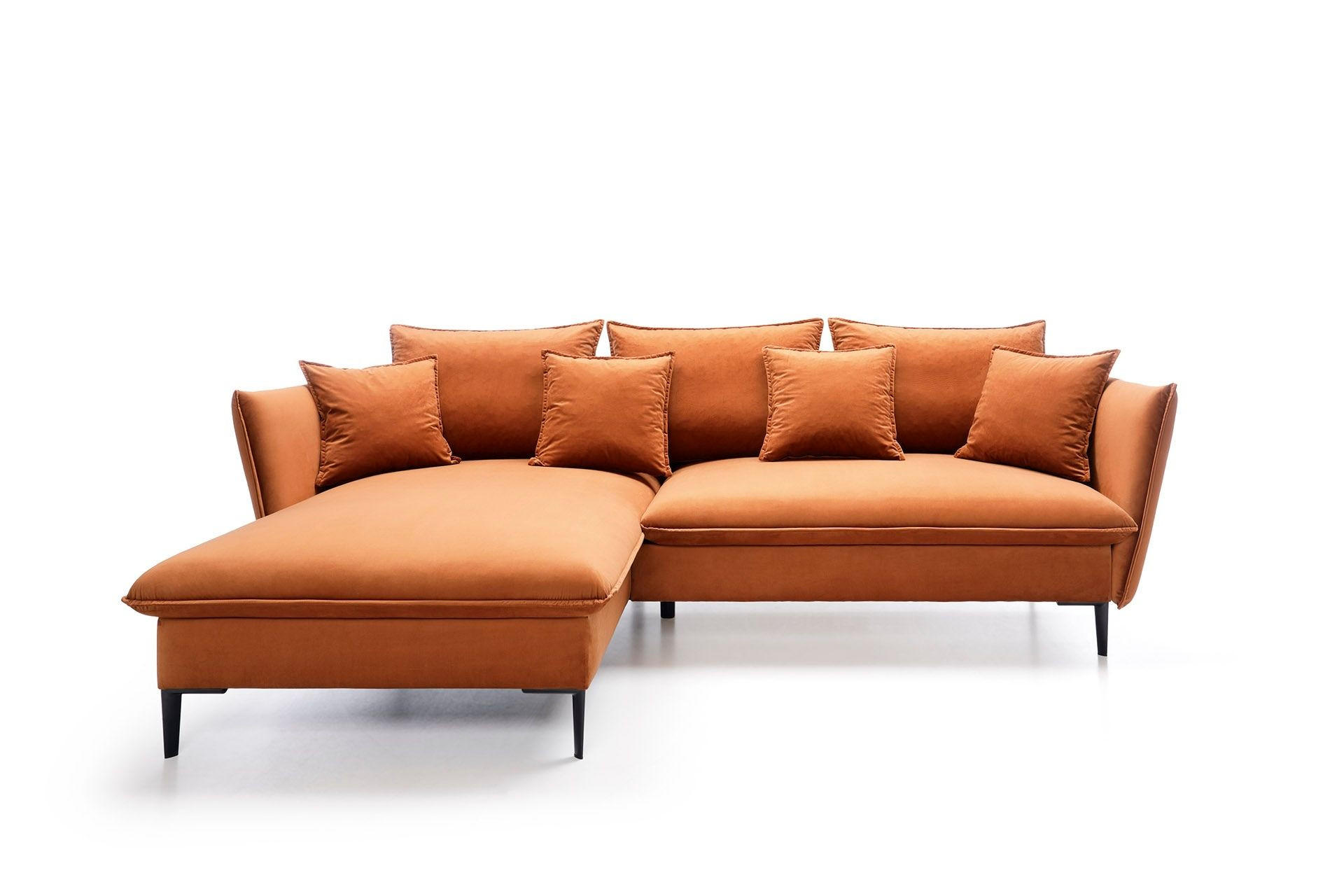 ECKSOFA SOLE Orange Plüsch-Stoff mit Schlaffunktion - Orange, Holz (258/167cm) - MASSENO