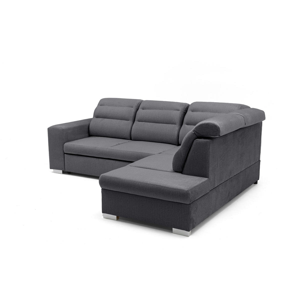 ECKSOFA CLOUD L Rechts mit Schlaffunktion 120x190 Velours Dunkelgrau - Chromfarben/Dunkelgrau, Holz/Kunststoff (260/202cm) - Muffo