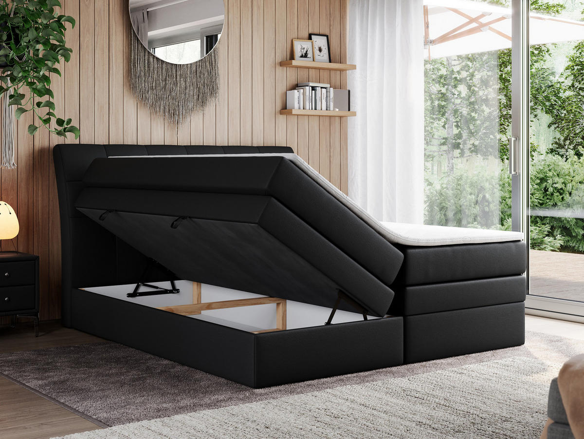 BOXSPRINGBETT GOLD-10 KING 120/200 Schwarz Kunstleder - H3 - Schwarz, Holz/Textil (120/200cm) - MKS