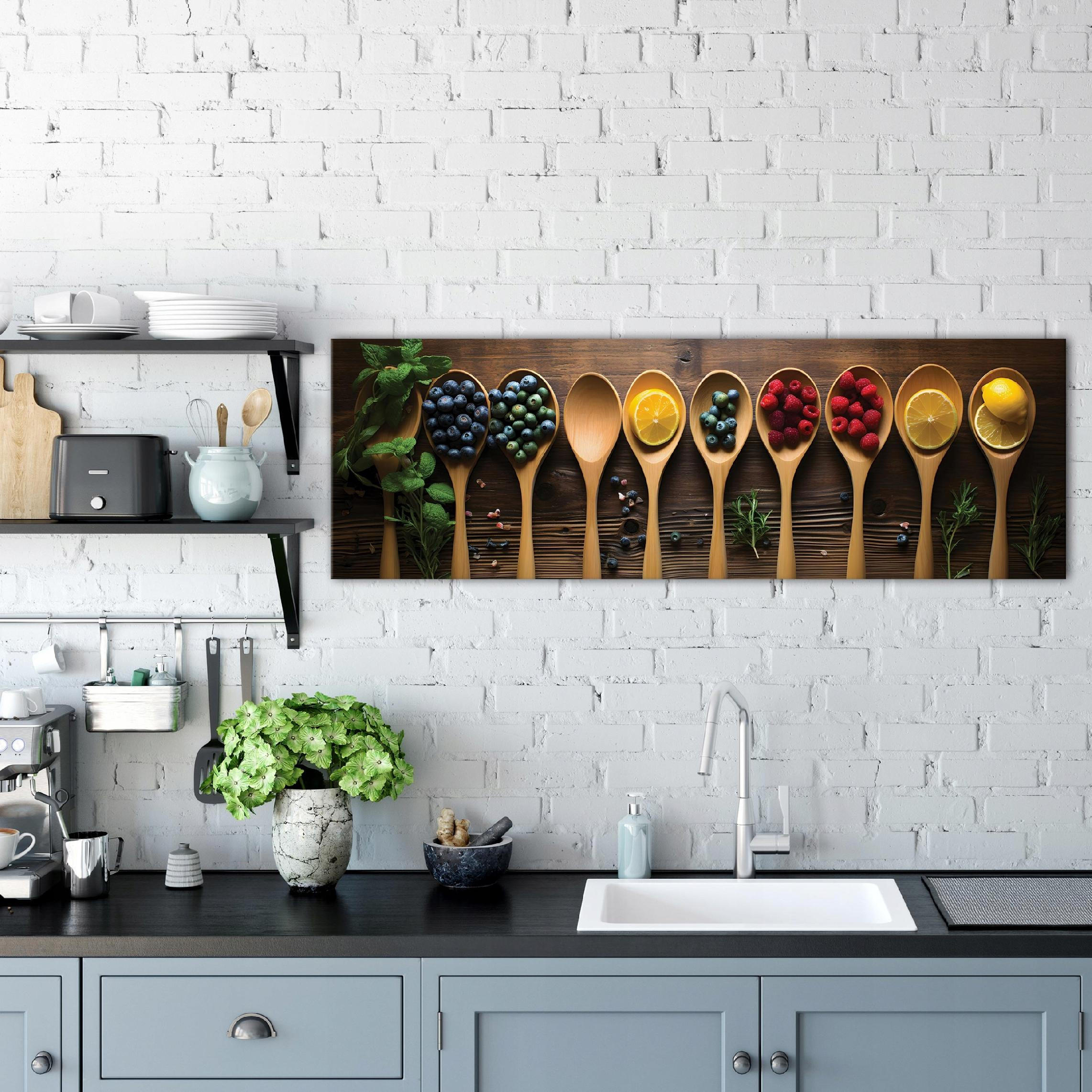 BILDER Küche Löffel Gewürze Modern 145x45 - Multicolor, Holzwerkstoff (145/45cm) - Wallarena