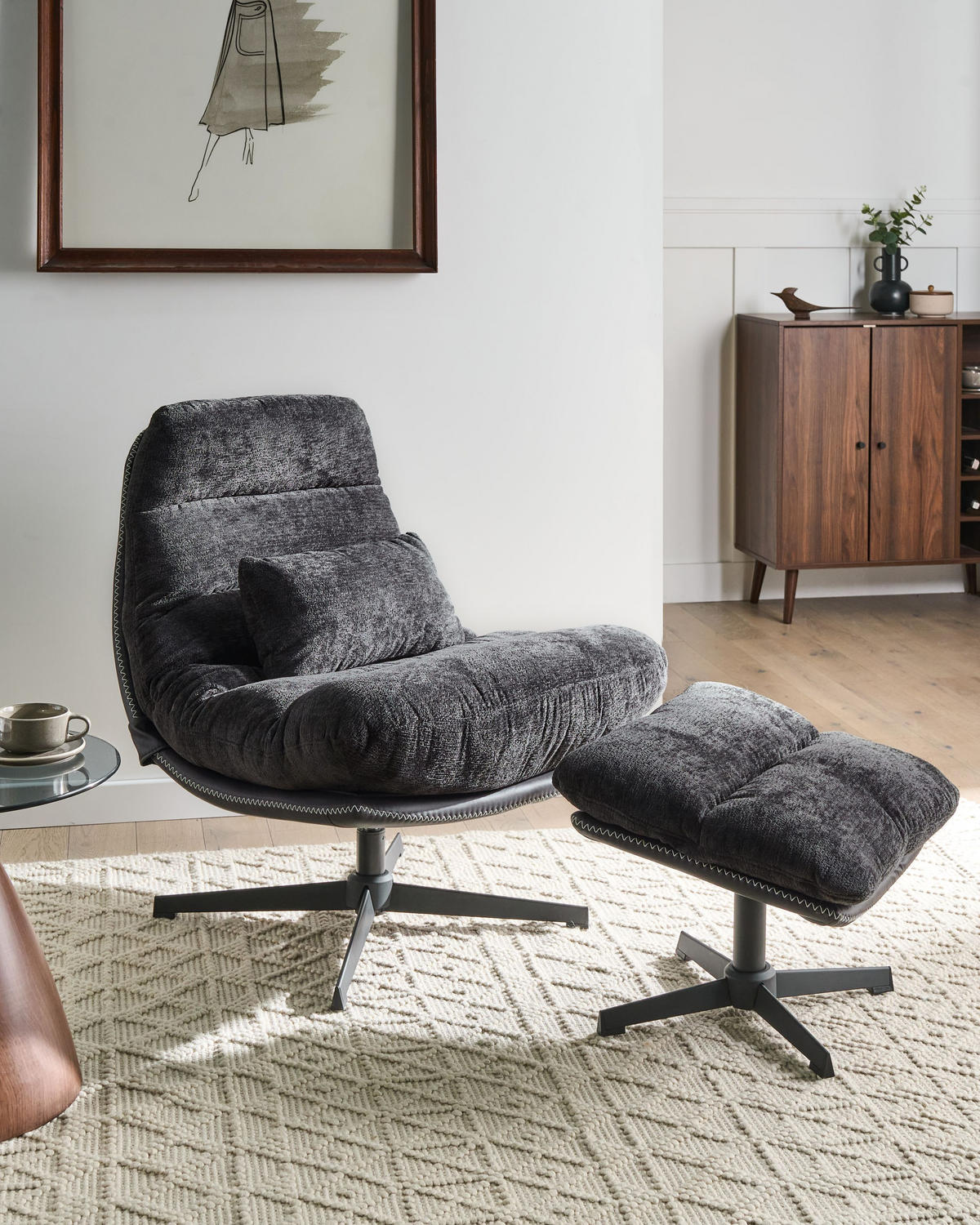 DREHSESSEL Schwarz Tovik - Schwarz, Textil (82/89/55cm) - Beliani