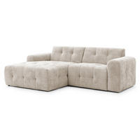 ECKSOFA Kozy im Bumpy-Design mit fester Rückenlehne aus weichem Dunkelbeige Chenille-Stoff - Ottomane links - Beige/Schwarz, Holz/Kunststoff (161/234cm) - S-Style Möbel
