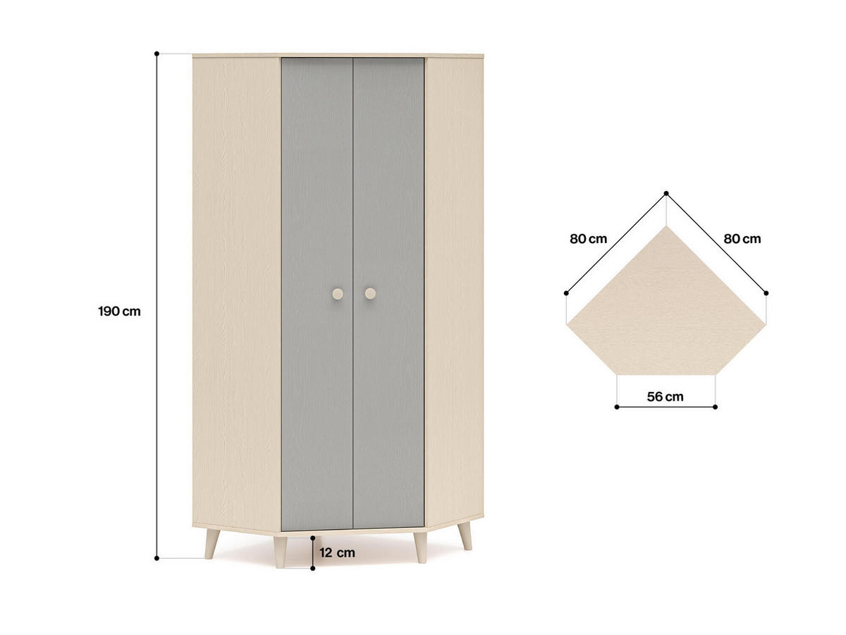KINDERKLEIDERSCHRANK MEVEL Grau 80x80x190 cm - Grau, Holzwerkstoff (80/190/80cm) - FURNLUX