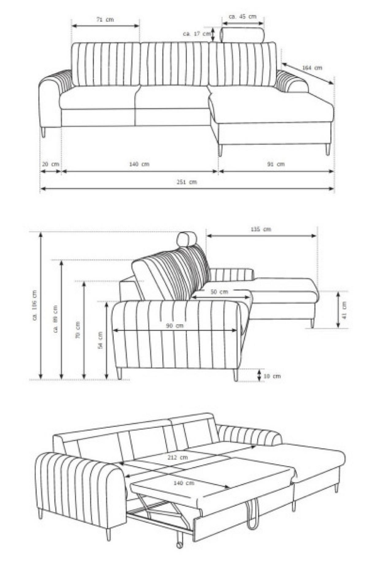 ECKSOFA Creme Mango Mit Schlaffunktion Links - Beige, Naturmaterialen/Textil (251/164cm) - Sepro Meble