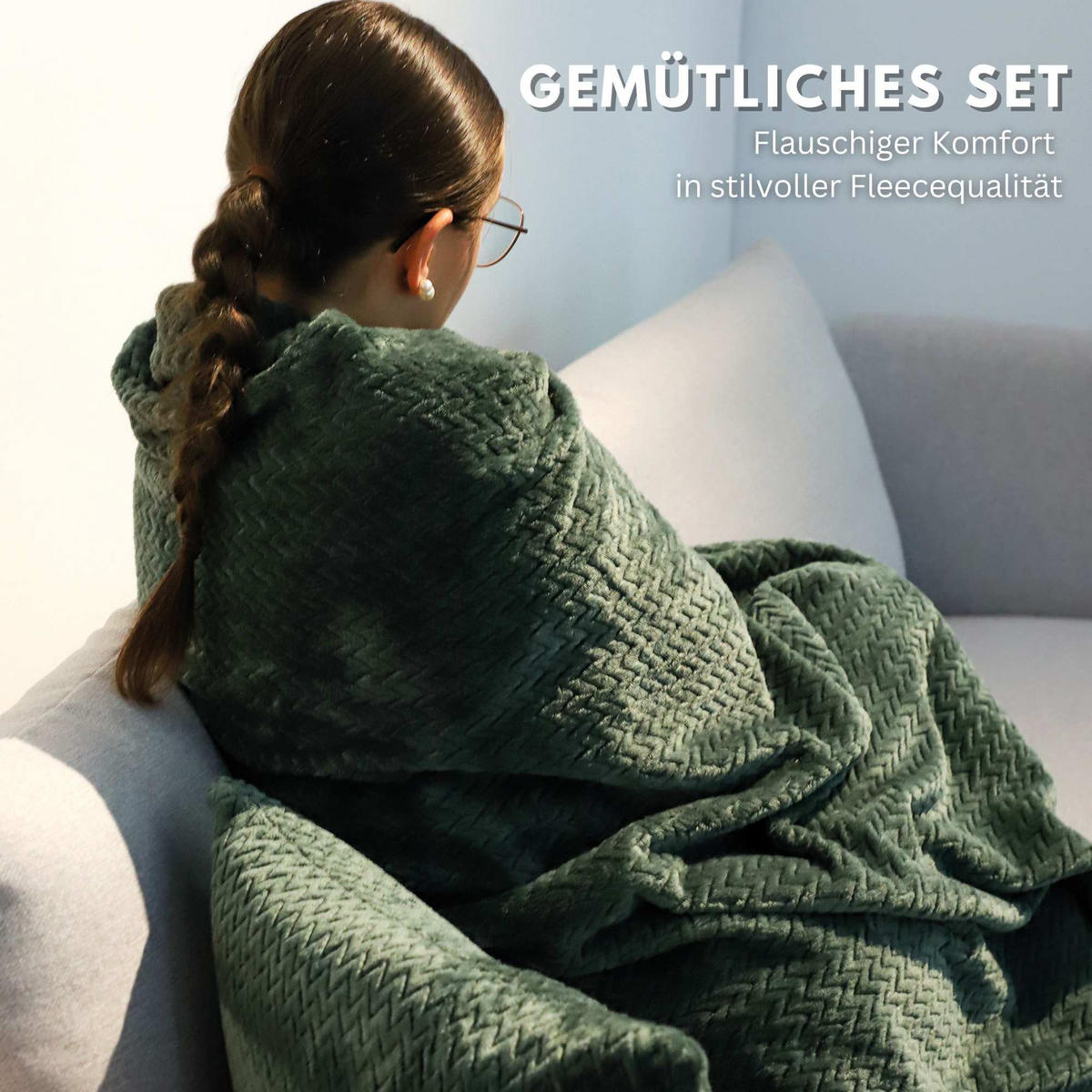 WOHNDECKE MIT DEKOKISSENHÜLLE COMFY-2 - Grün, Textil (140/190cm) - Esprit